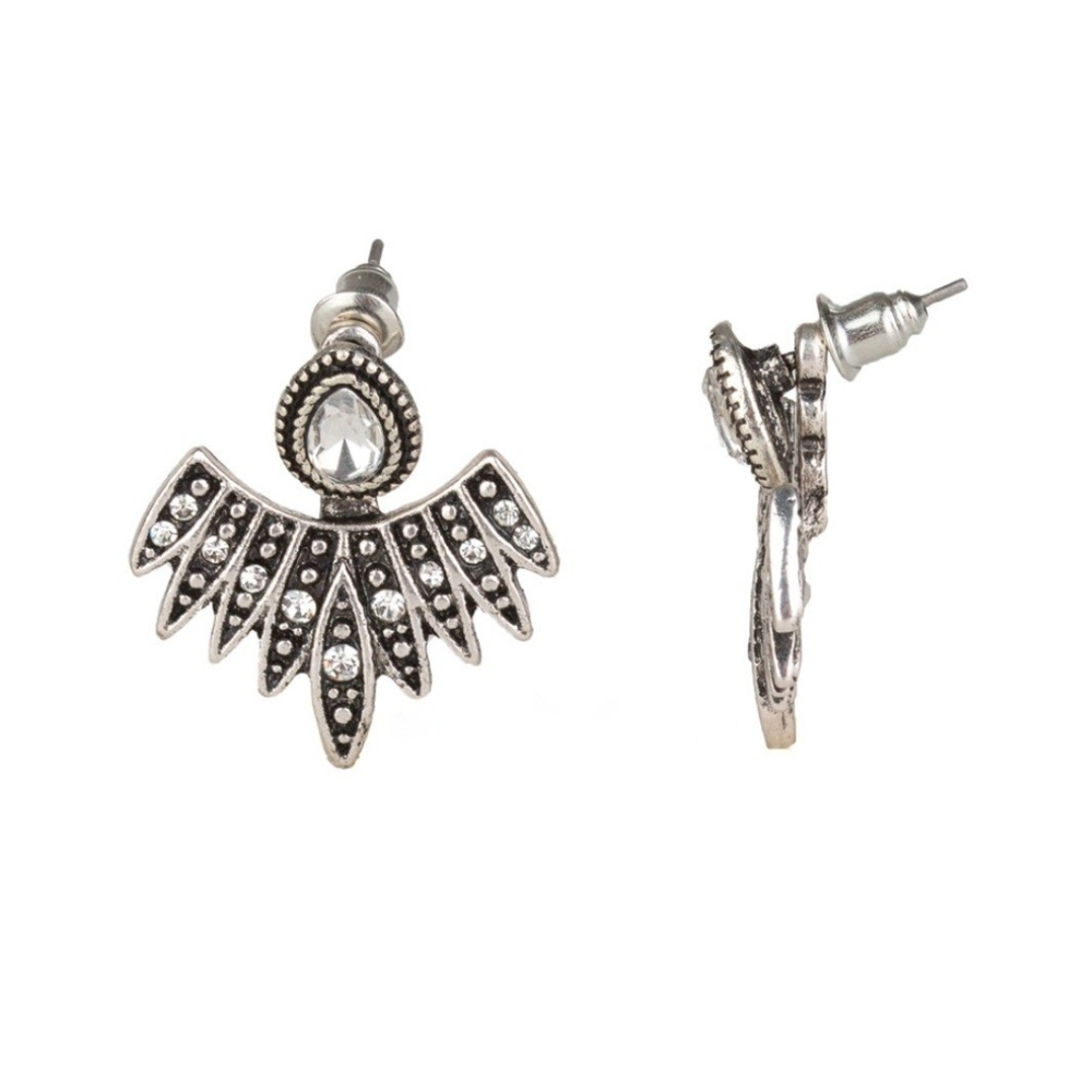 Wing Fling White Post Earrings Unique Paparazzi Silver Fan Fashion Jewelry